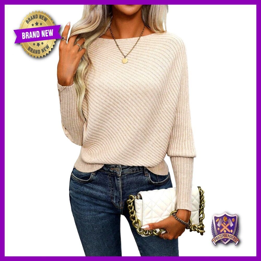 Off Shoulder Ribbed Pullover Sweater Long Sleeve Boat Neck Fall Top